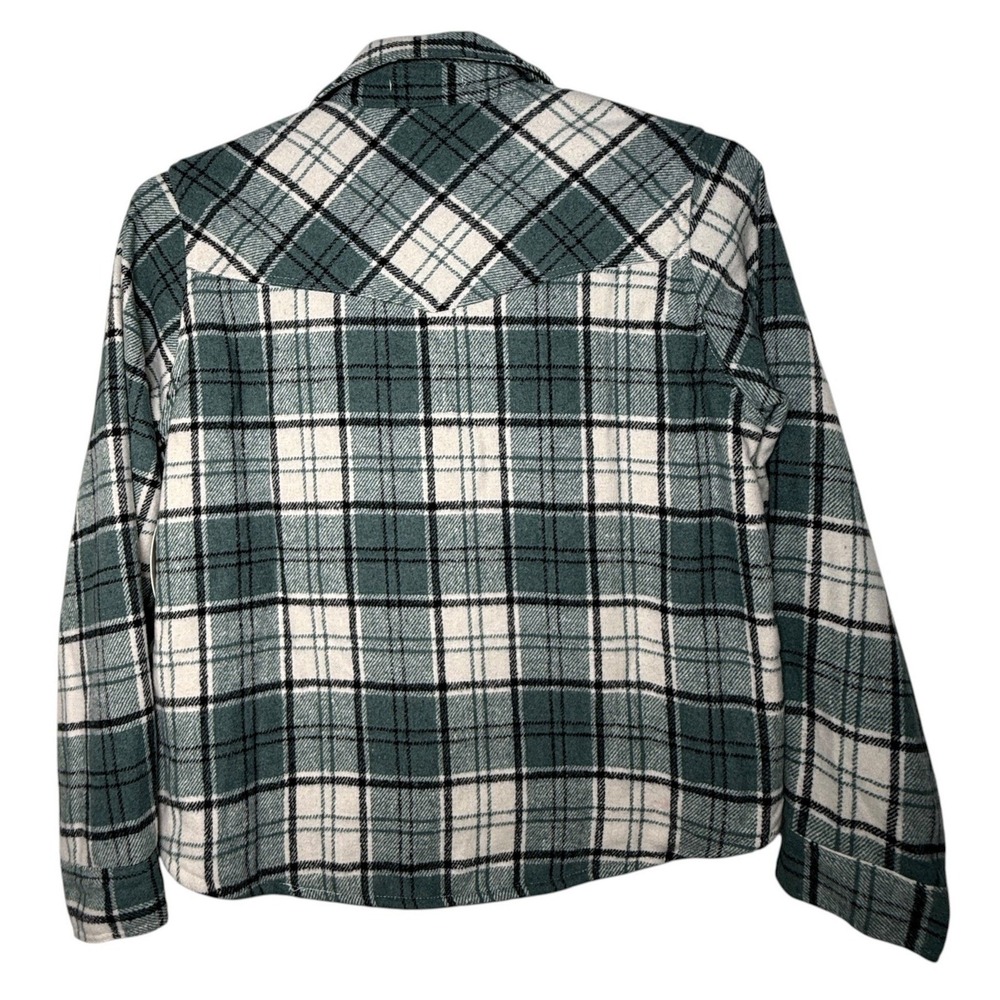Eden & Olivia Sage Ivory Black Plaid Sherpa Lined Flannel Shacket Petite Lg NWT - Picture 14 of 15